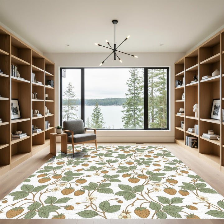 Brown Strawberry Vine Botanical Swirl Rug