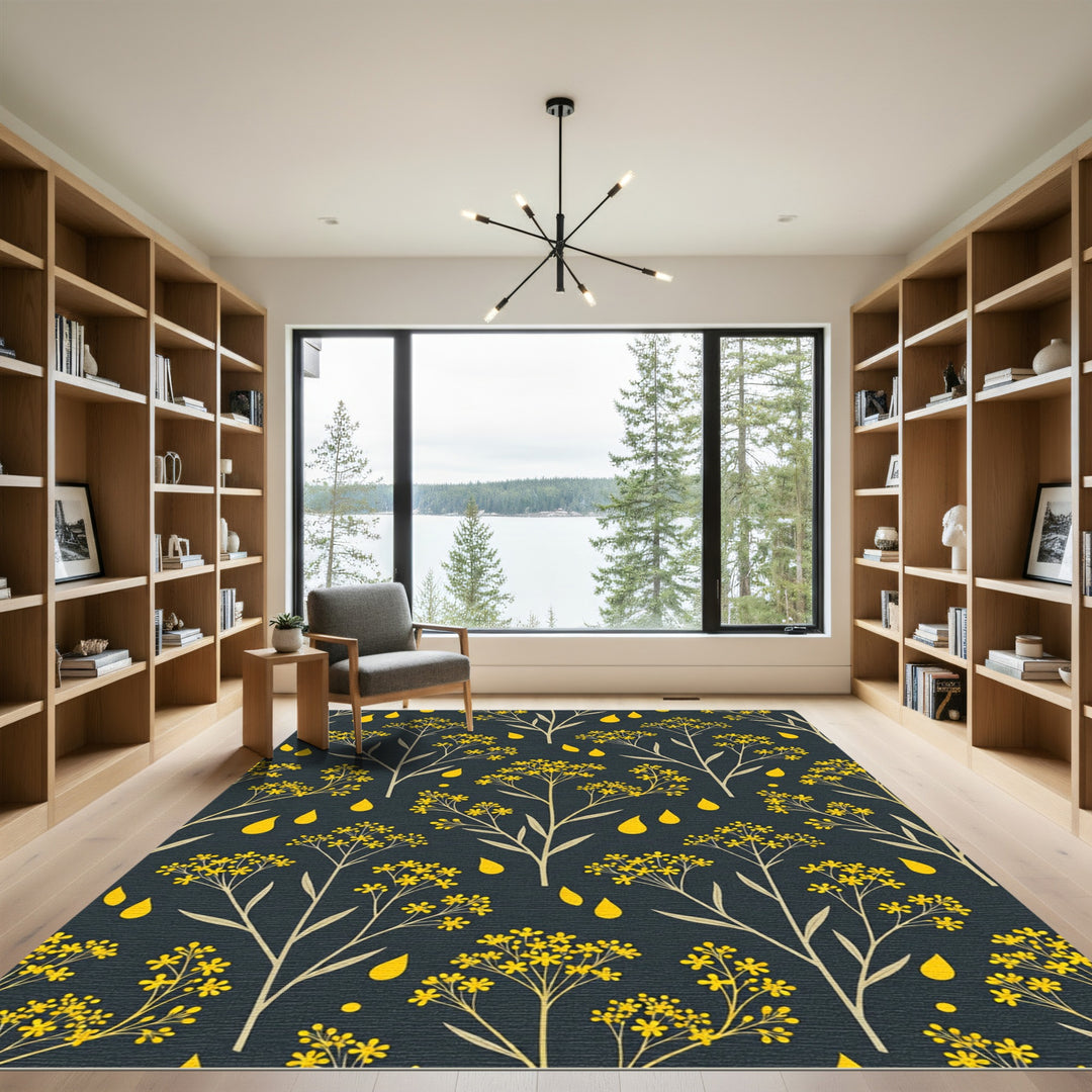 Yellow Floral Drops Dark Rug