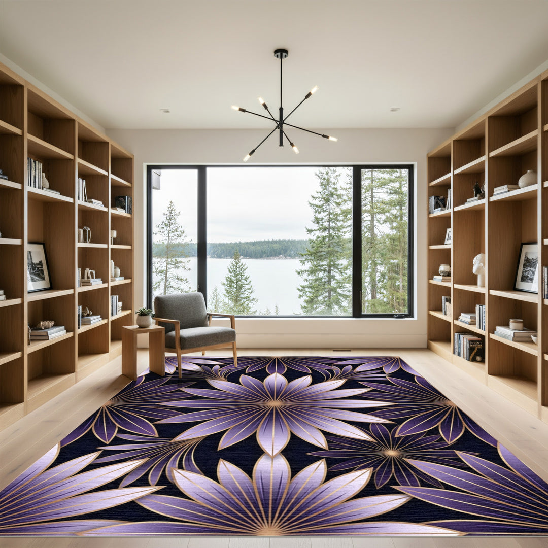 Elegant Purple Petal Art Deco Rug