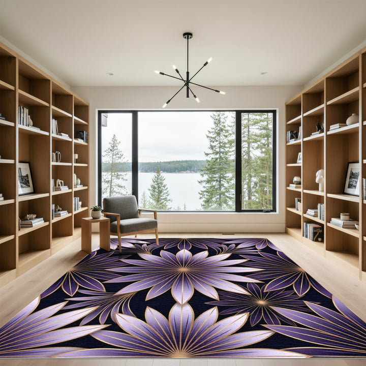 Elegant Purple Petal Art Deco Rug