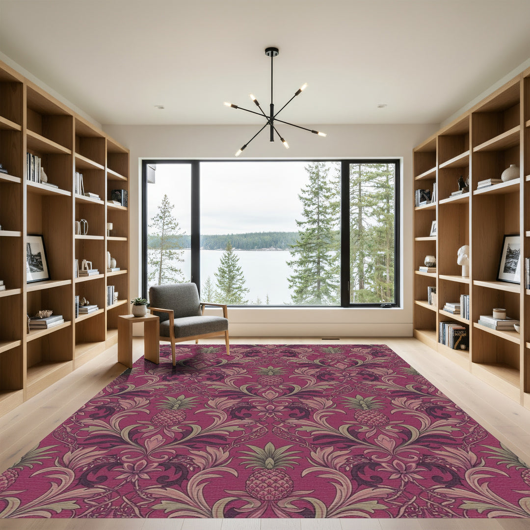 Crimson Pineapple Damask Floral Rug