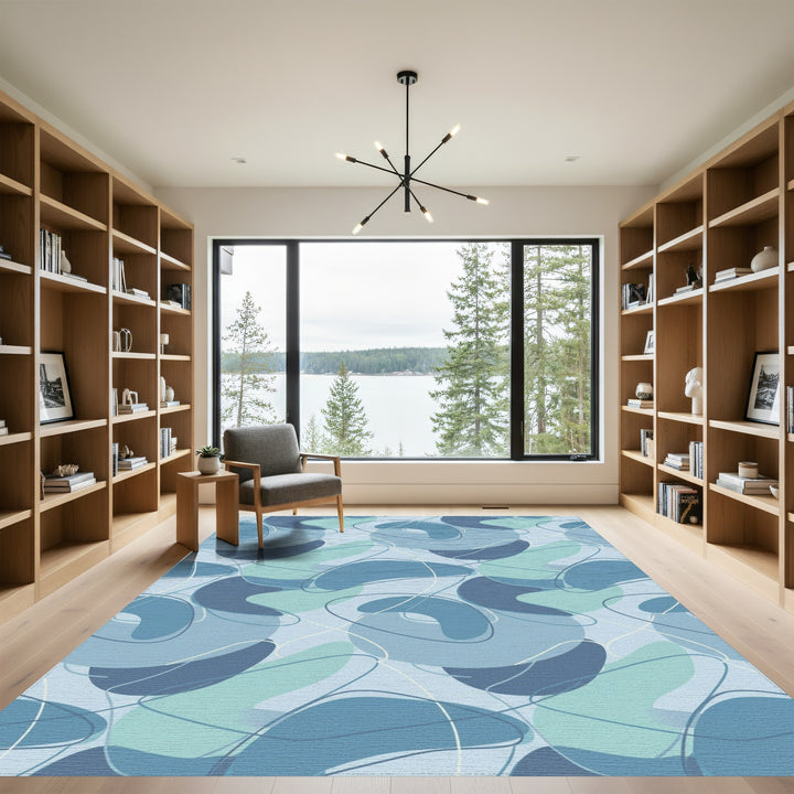 Aqua Blue Abstract Blobs Swirls Rug