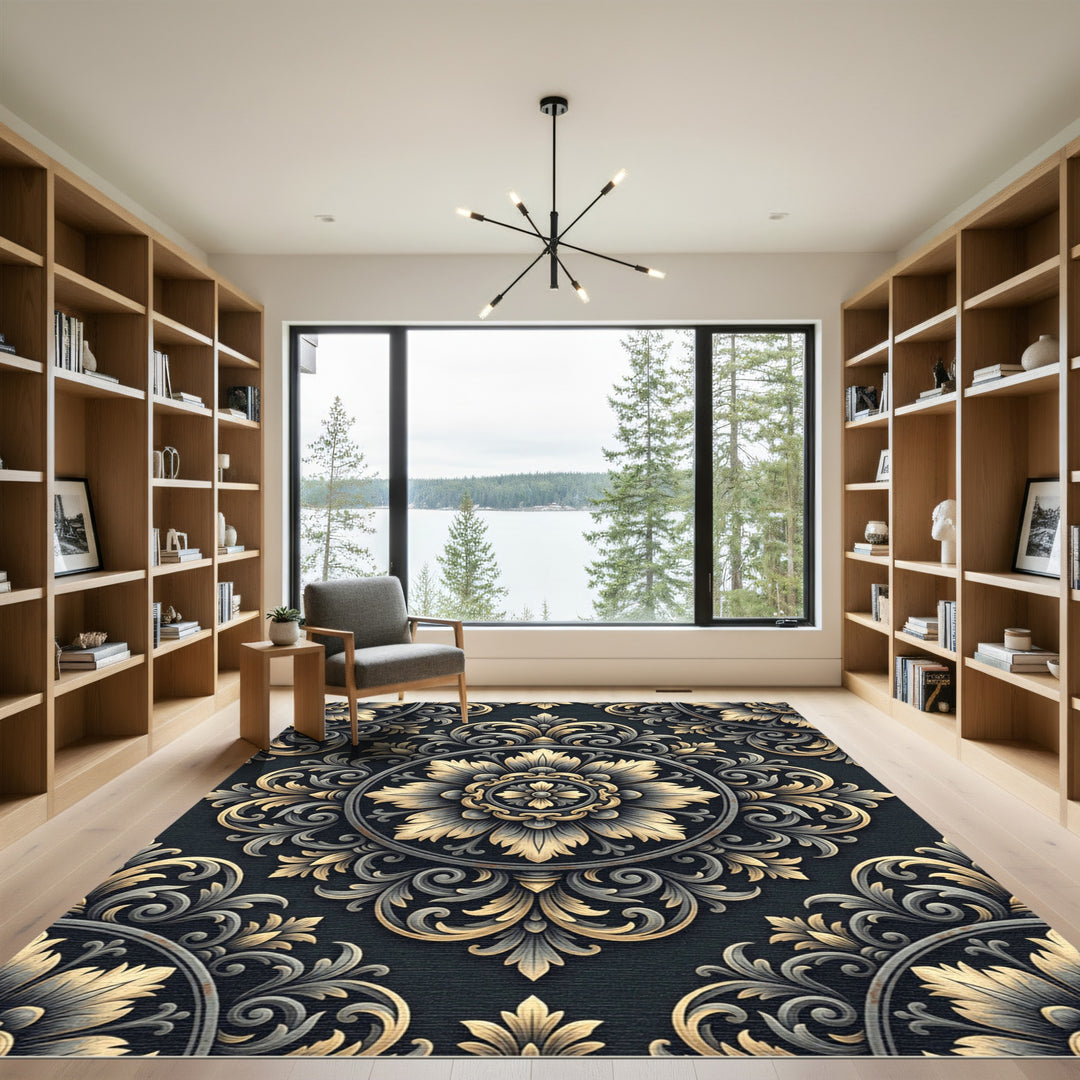 Gilded Floral Medallion Relief Rug