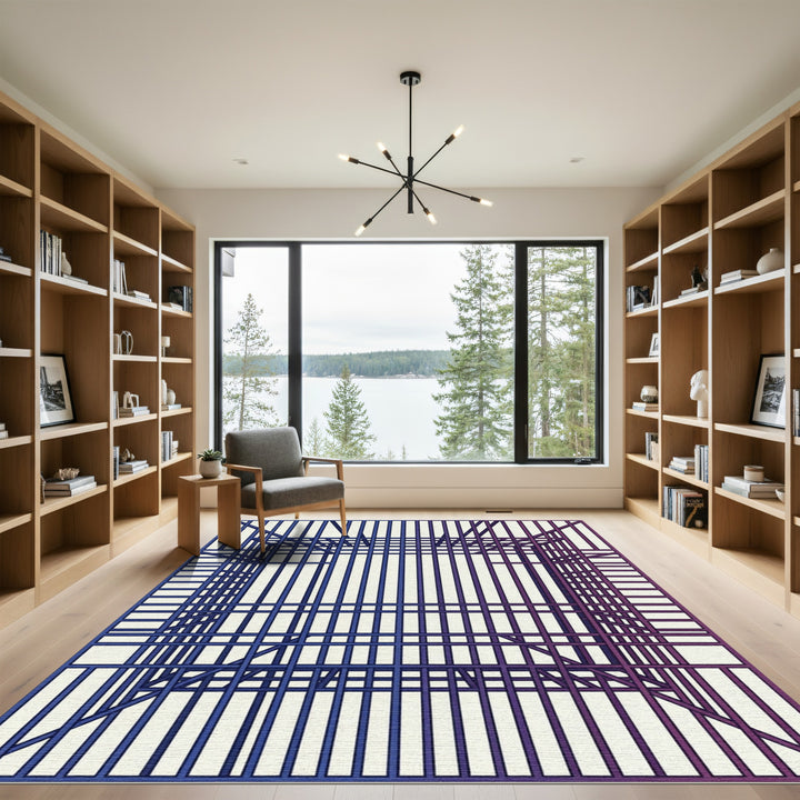 Geometric Blue Purple Gradient Grid Structure Rug
