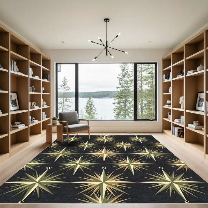 Olive Gold Compass Rose Repetition Rug