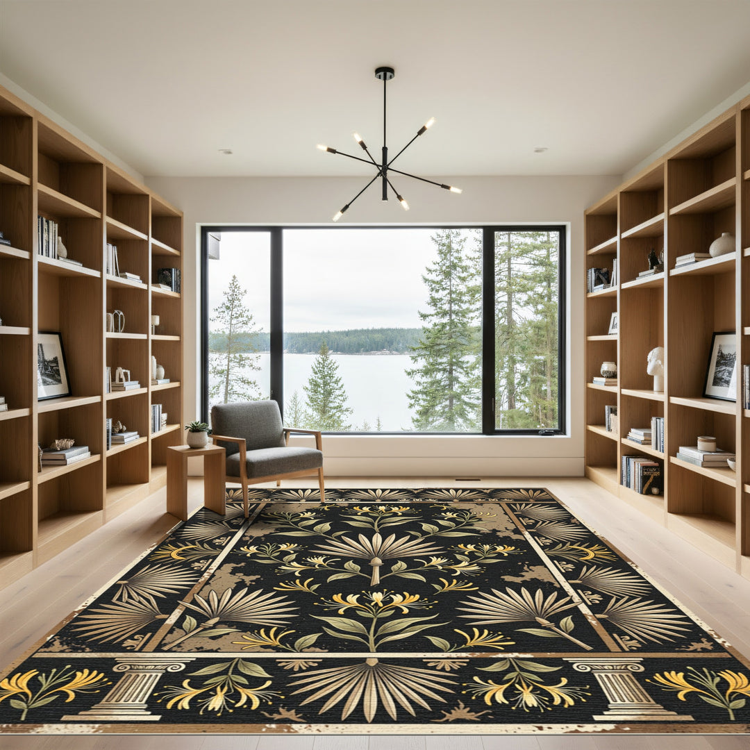 Art Nouveau Gold Honeysuckle Botanical Rug