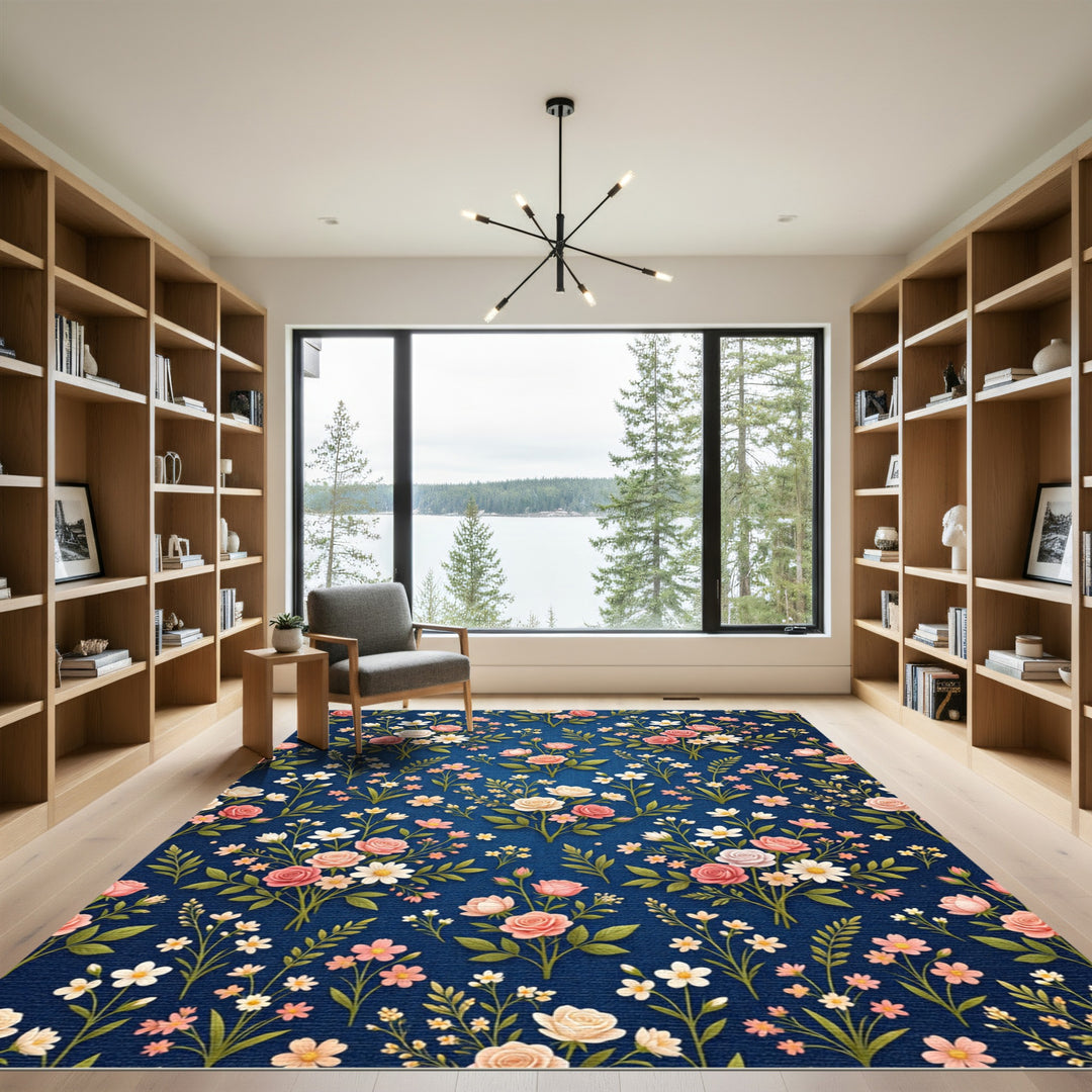 Pink Roses White Daisies Garden Rug