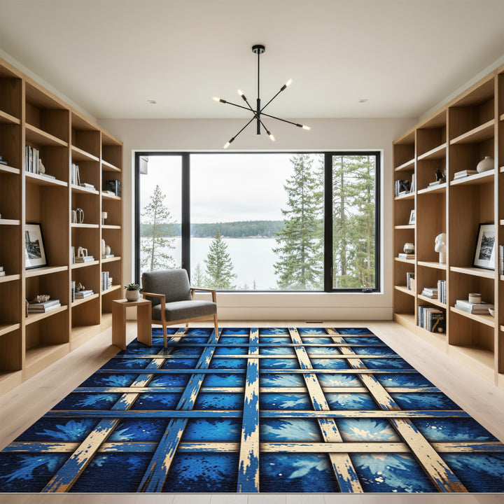 Indigo Botanical Lattice Texture Rug