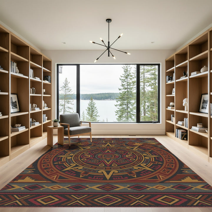 Intricate Earth Tone Calendar Medallion Rug