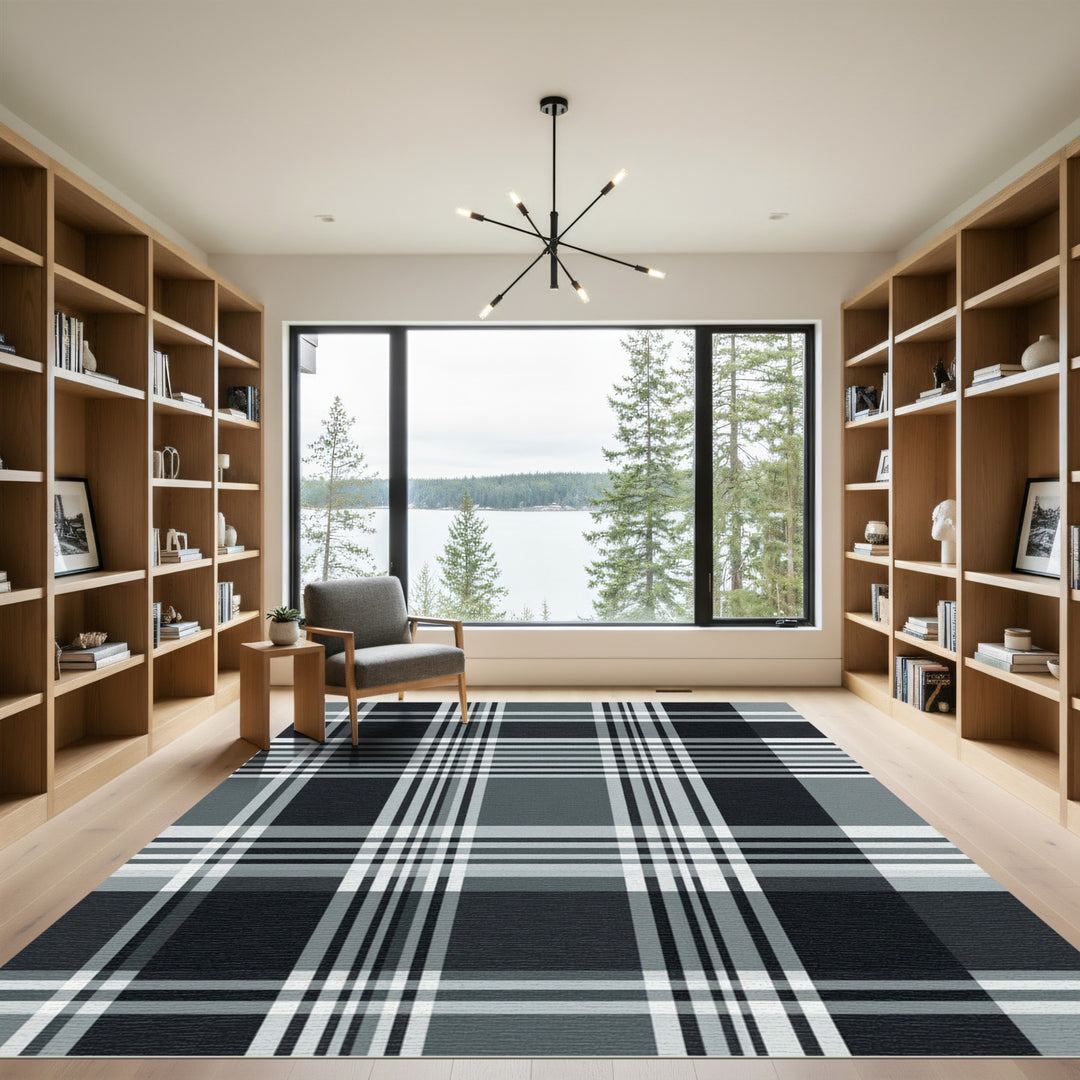 Classic Monochrome Plaid Rug