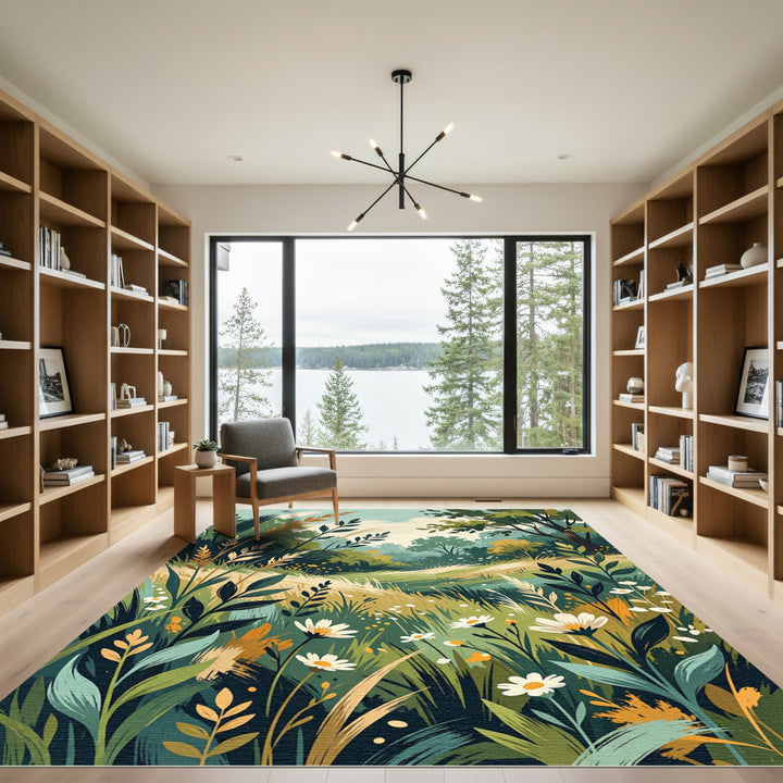 Lush Meadow With White Floral Accents Rug