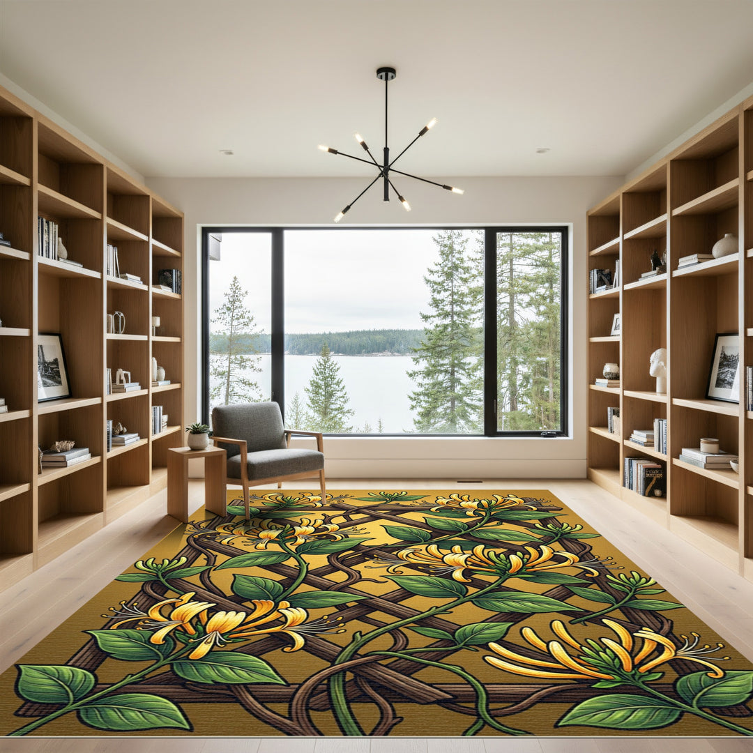Golden Honeysuckle Vine Lattice Rug