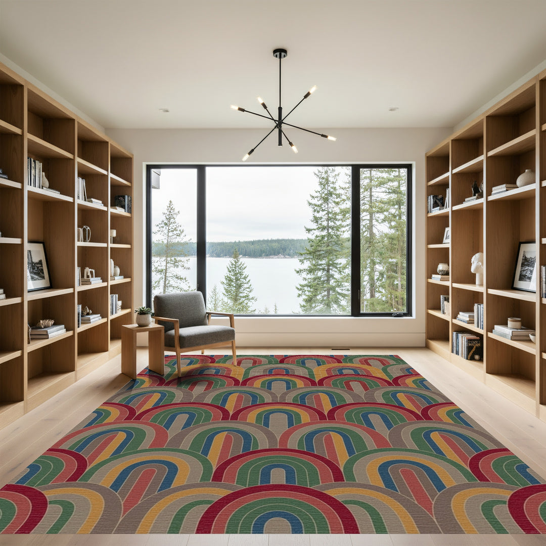 Retro Arched Rainbow Multicolored Rug