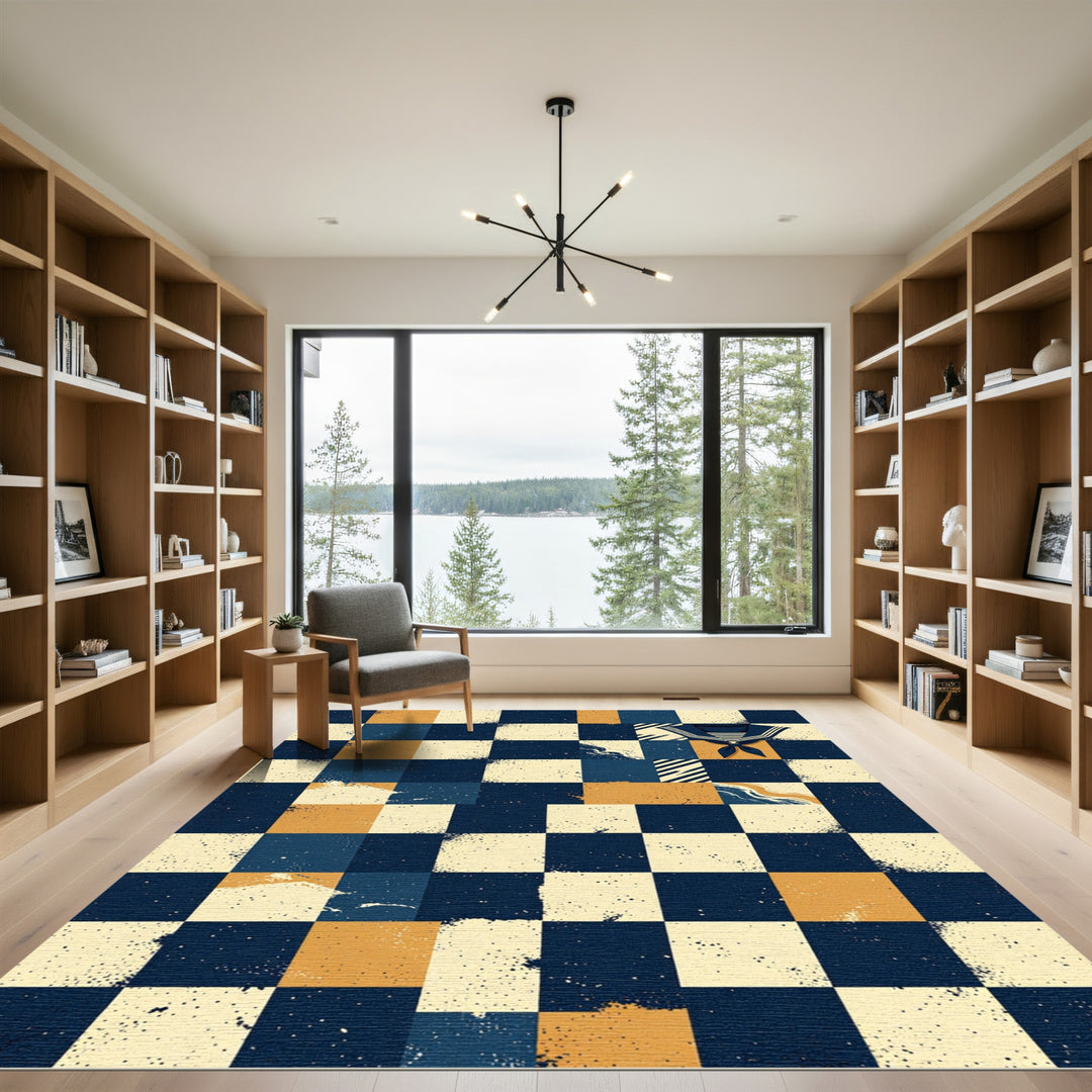 Nautical Navy Checkerboard Sailor Collar Rug