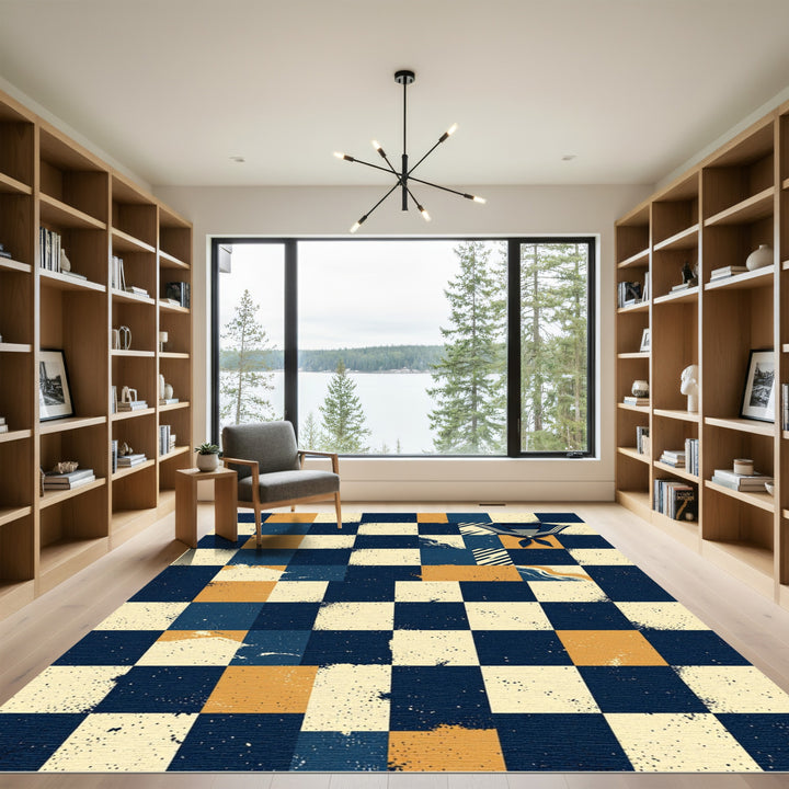 Nautical Navy Checkerboard Sailor Collar Rug