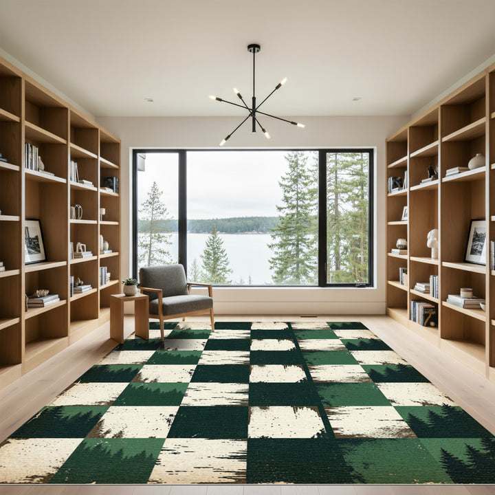 Forest Chessboard Dark Green Pine Rug