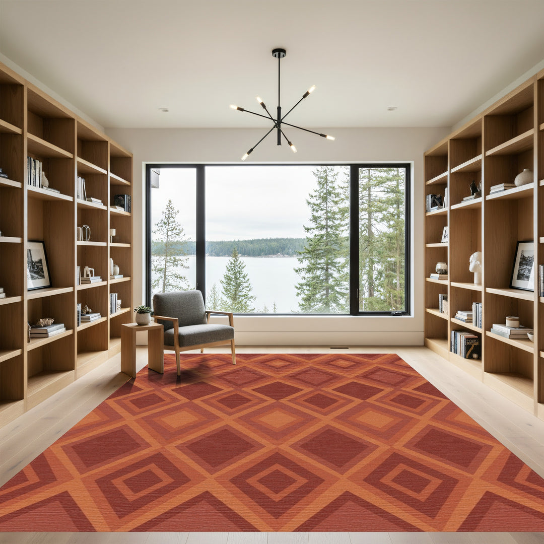 Earthy Tone Geometric Diamond Rug