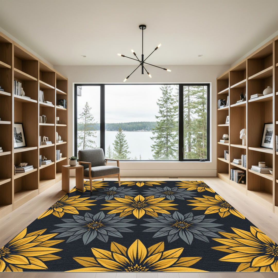 Bold Yellow Gray Lotus Bloom Rug