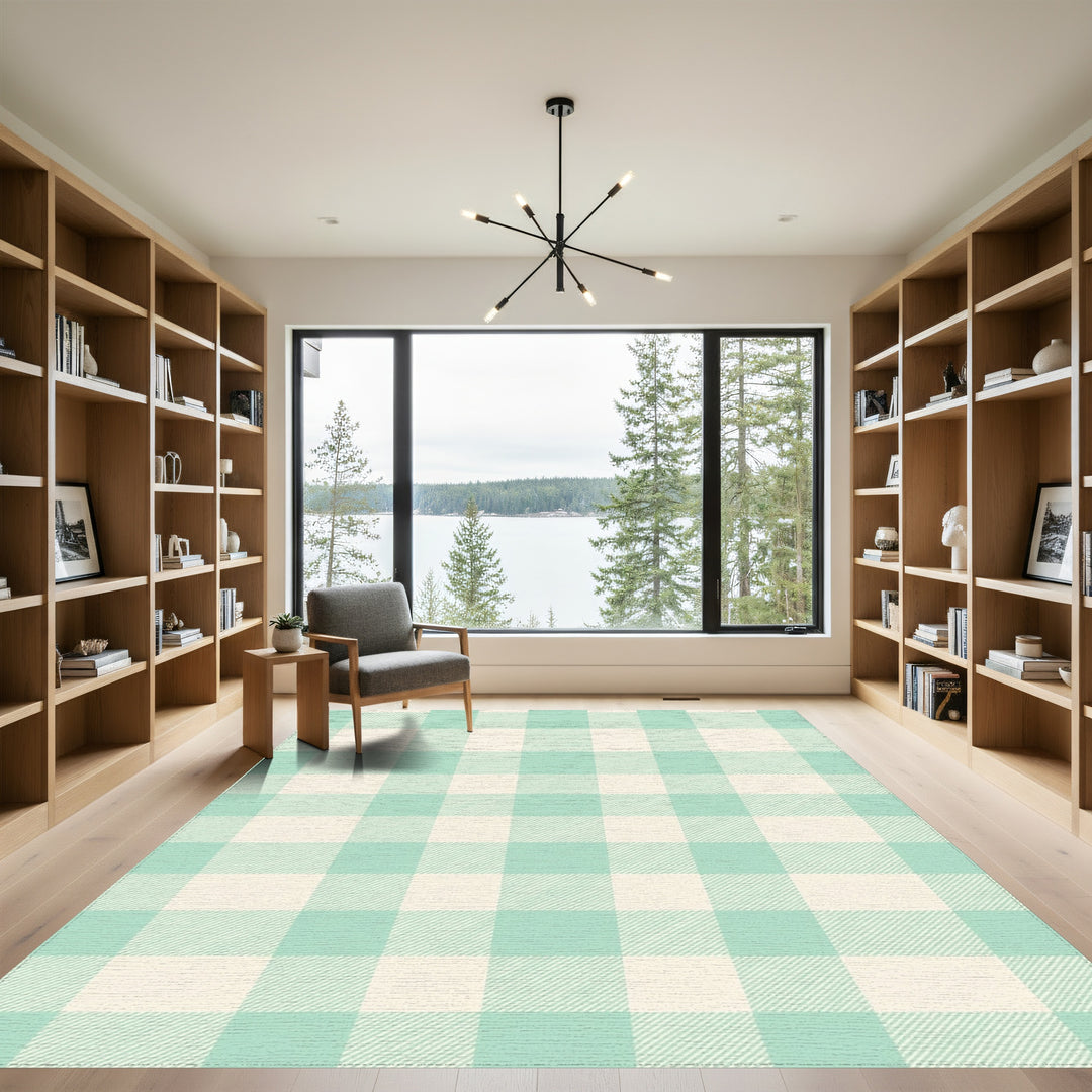 Soft Mint Gingham Check Rug