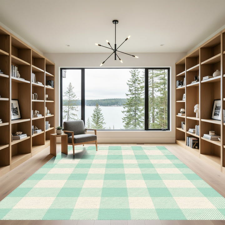 Soft Mint Gingham Check Rug