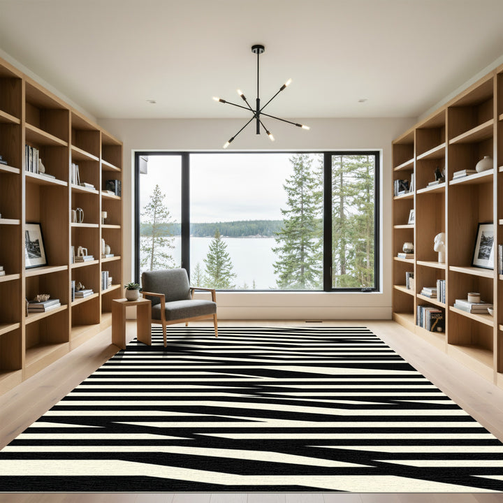 Monochrome Jagged Stripe Area Rug