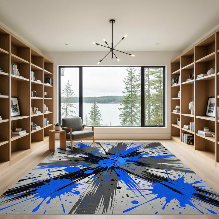 Bold Blue Splatter Abstract Burst Rug