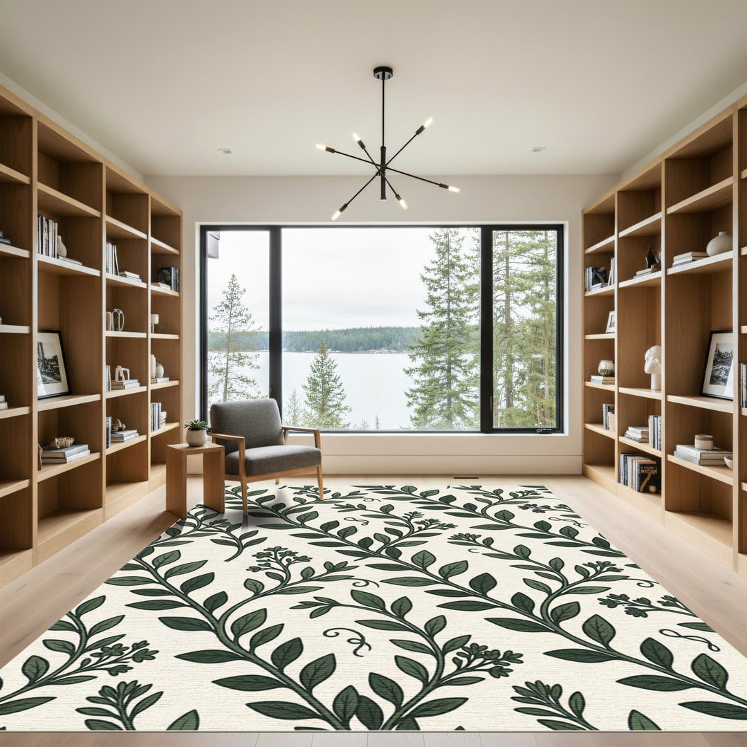 Deep Green Botanical Vine Rug