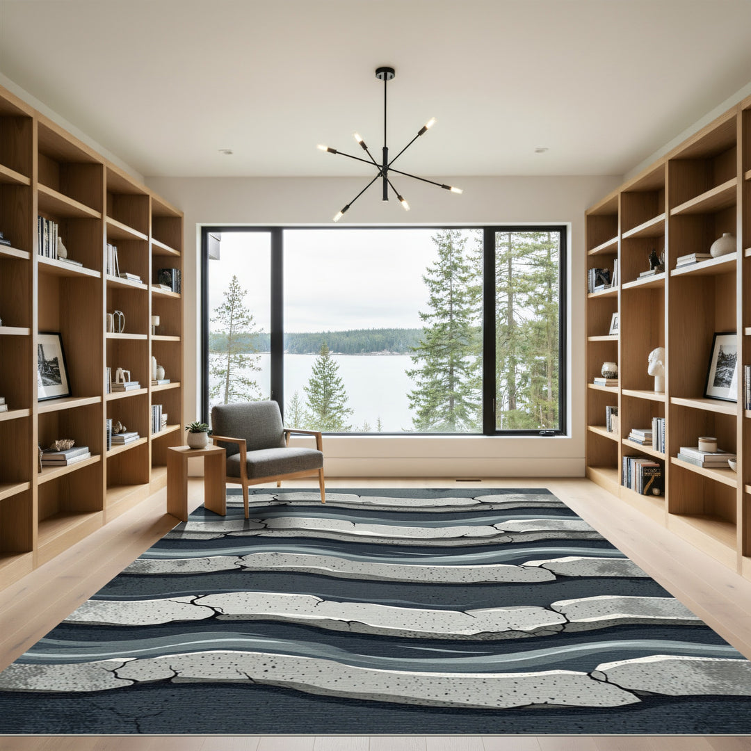 Cracked Stone Abstract Layered Waves Rug