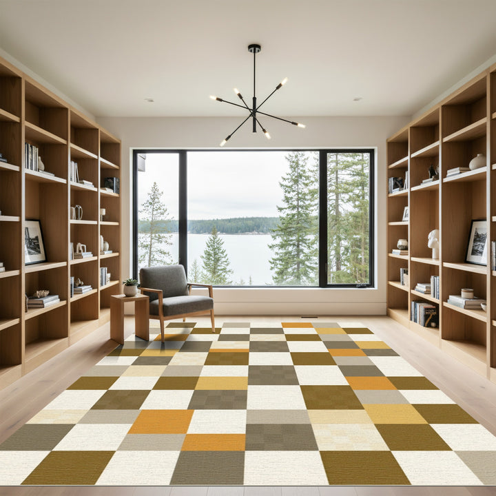 Checkerboard Earthy Tone Squares Rug