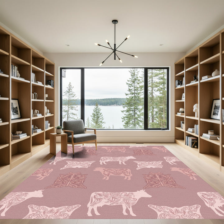 Dusty Rose Mandala Cow Skin Rug