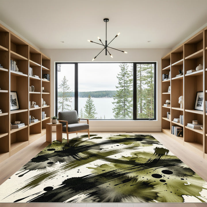 Abstract Ink Brush Swirl Rug