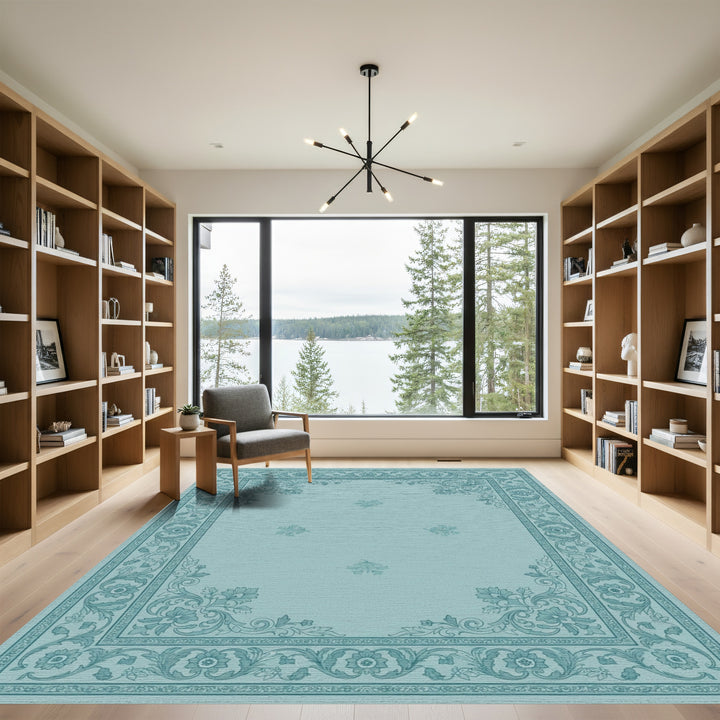 Vintage Teal Floral Scroll Rug