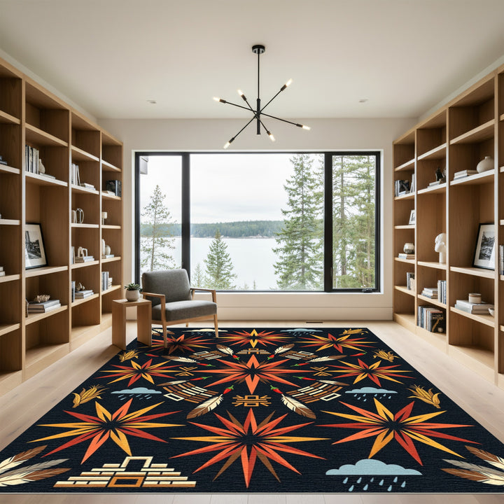 Navajo Sun Corn Chili Feathers Rug
