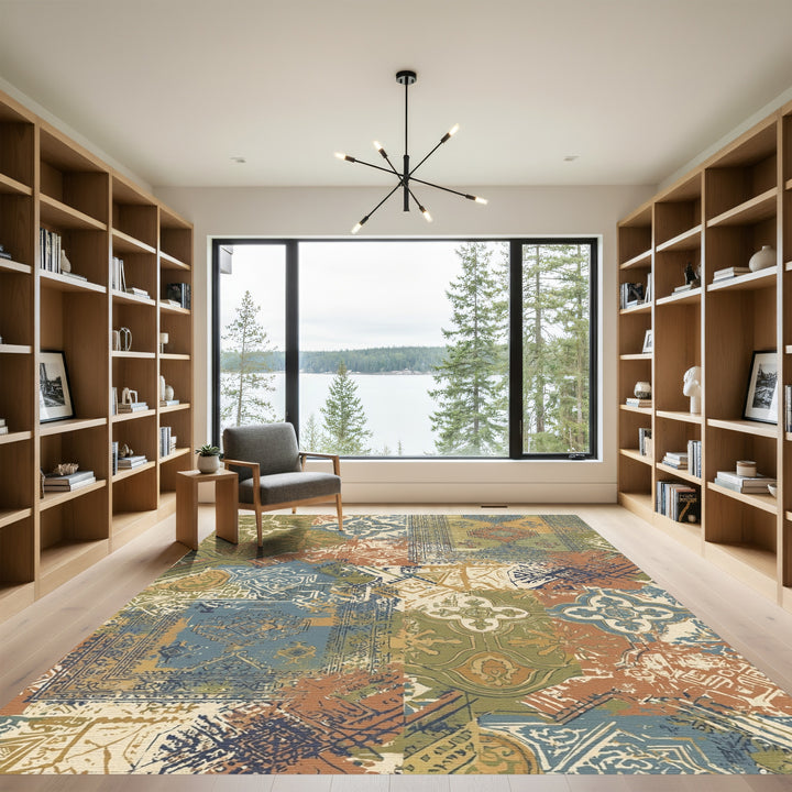 Distressed Earth Tone Medallion Patchwork Rug