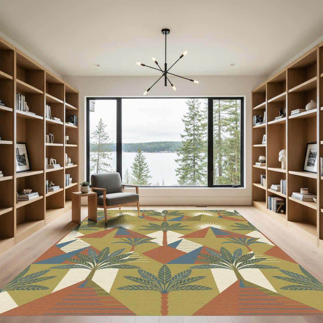 Geometric Pyramid Palm Tree Desert Sunset Rug