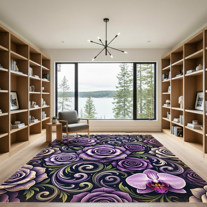 Purple Rose Orchid Scrollwork Rug