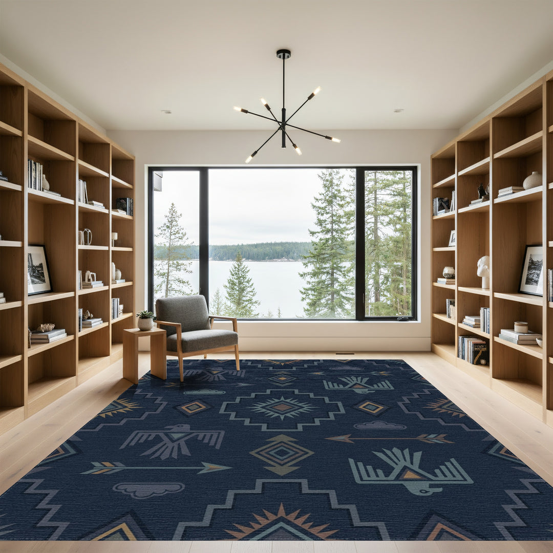 Navajo Blue Thunderbird Arrow Cloud Rug