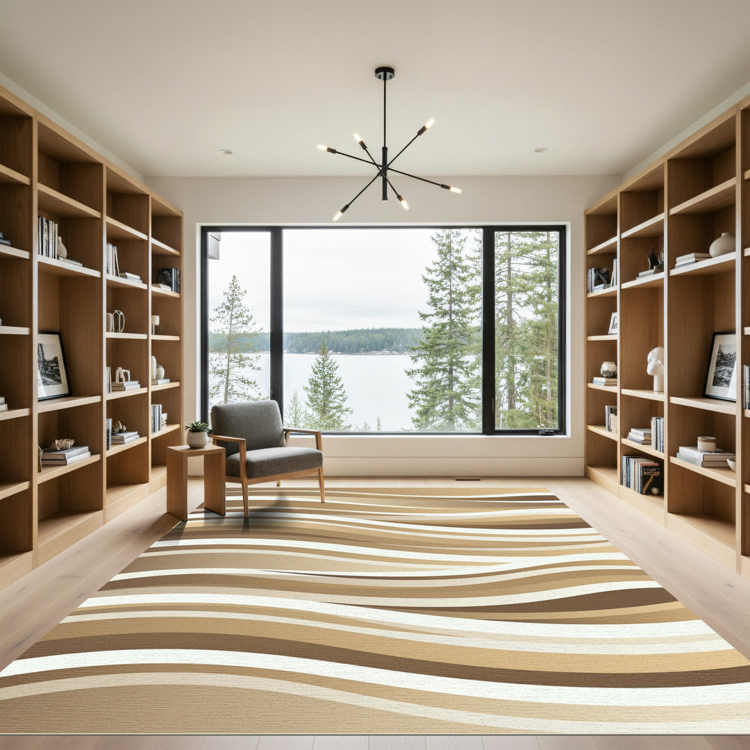 Golden Earth Tone Wavy Stripes Rug