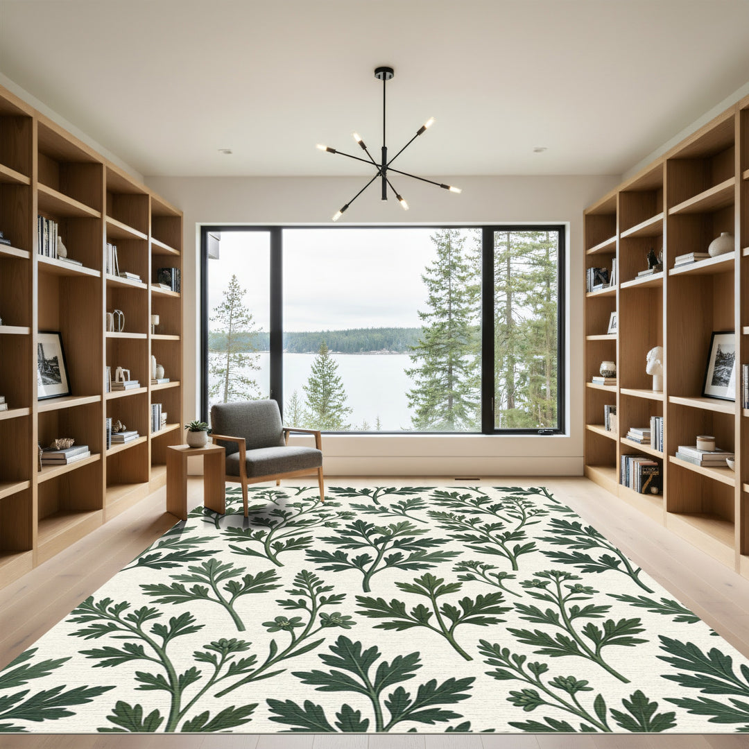 Green Leafy Branches Botanical Rug