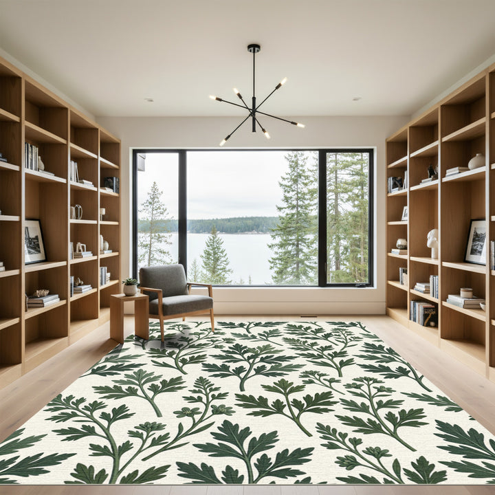 Green Leafy Branches Botanical Rug