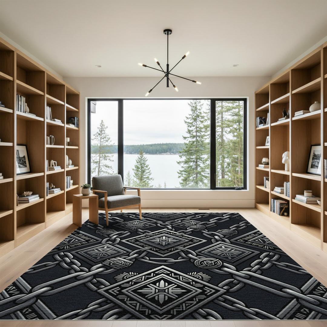 Dark Silver Geometric Link Rug