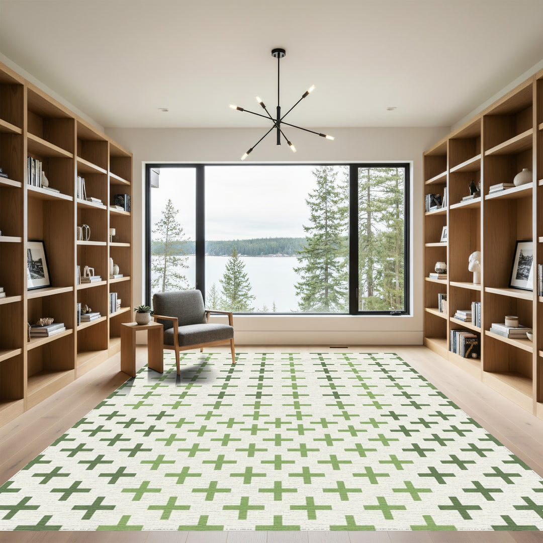 Verdant Green Plus Sign Grid Rug