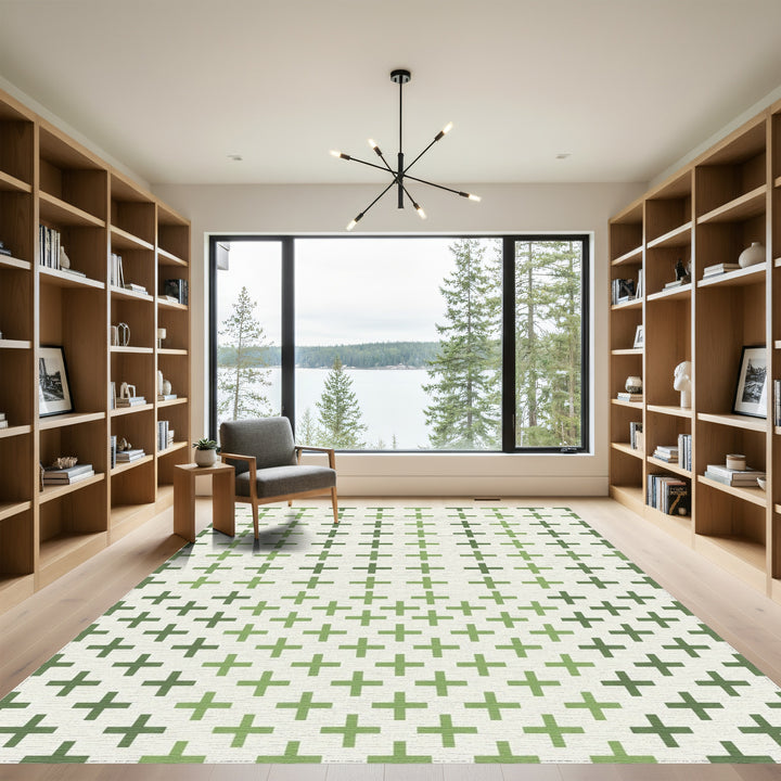 Verdant Green Plus Sign Grid Rug