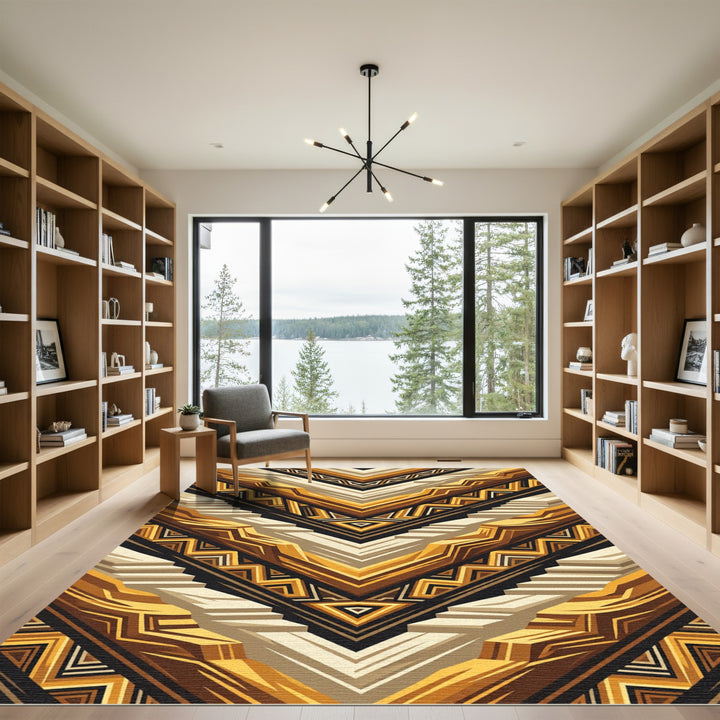 Golden Brown Abstract Geometric Stripes Rug