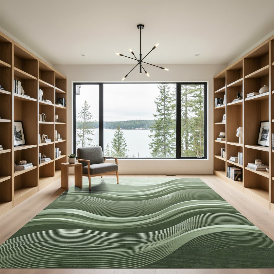 Sage Green Gradient Wavy Lines Rug
