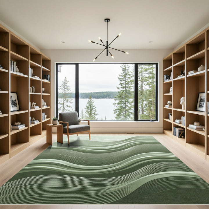 Sage Green Gradient Wavy Lines Rug