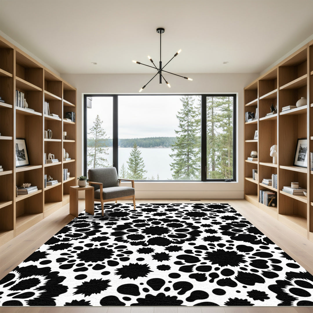 Black Sunburst Dot Abstract Rug