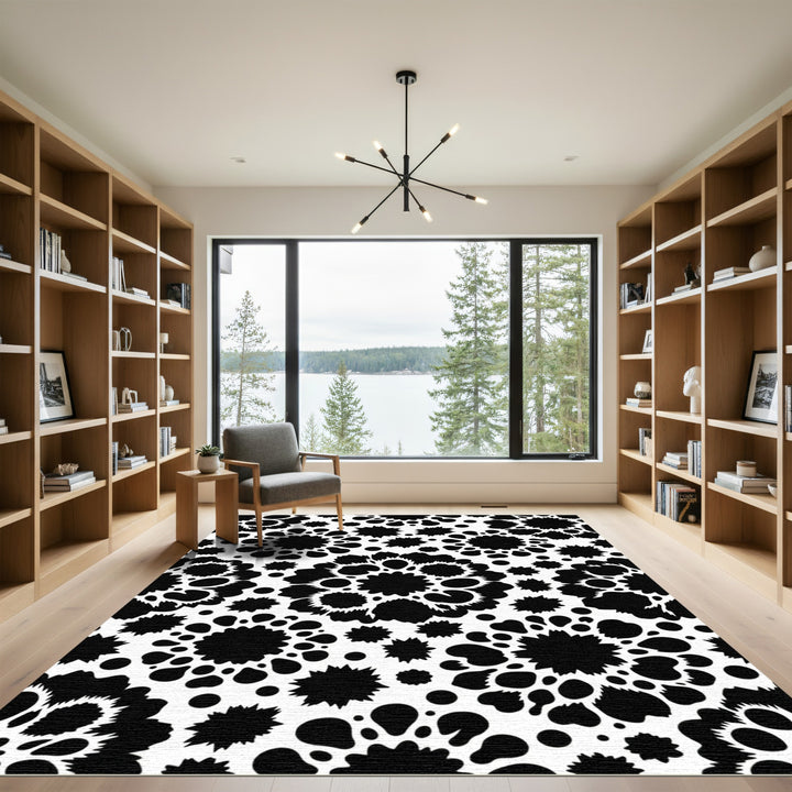 Black Sunburst Dot Abstract Rug