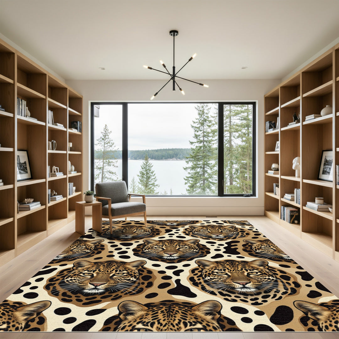 Gold Leopard Spot Animal Print Rug