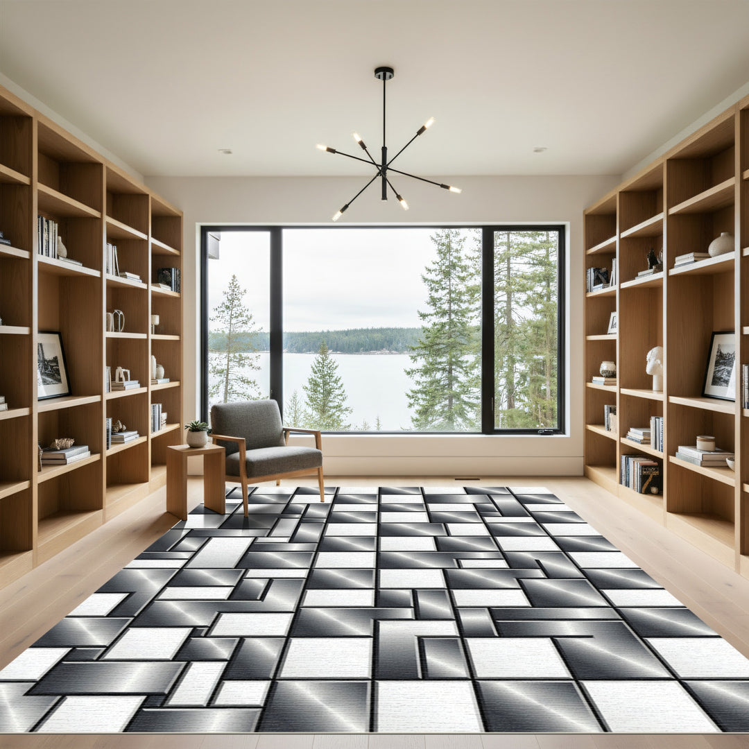 Metallic Gray Geometric Tile Rug
